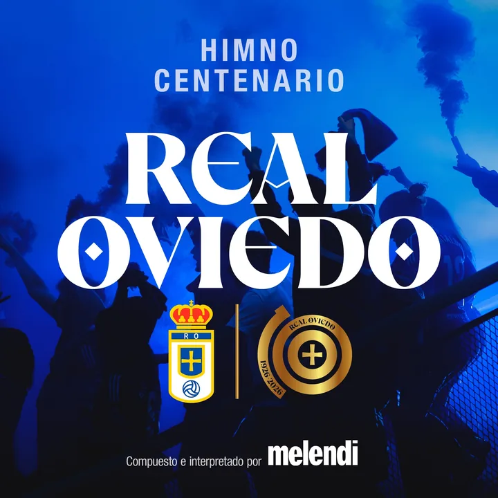 Portada del Himno del Centenario del Real Oviedo, compuesto e interpretado por Melendi
